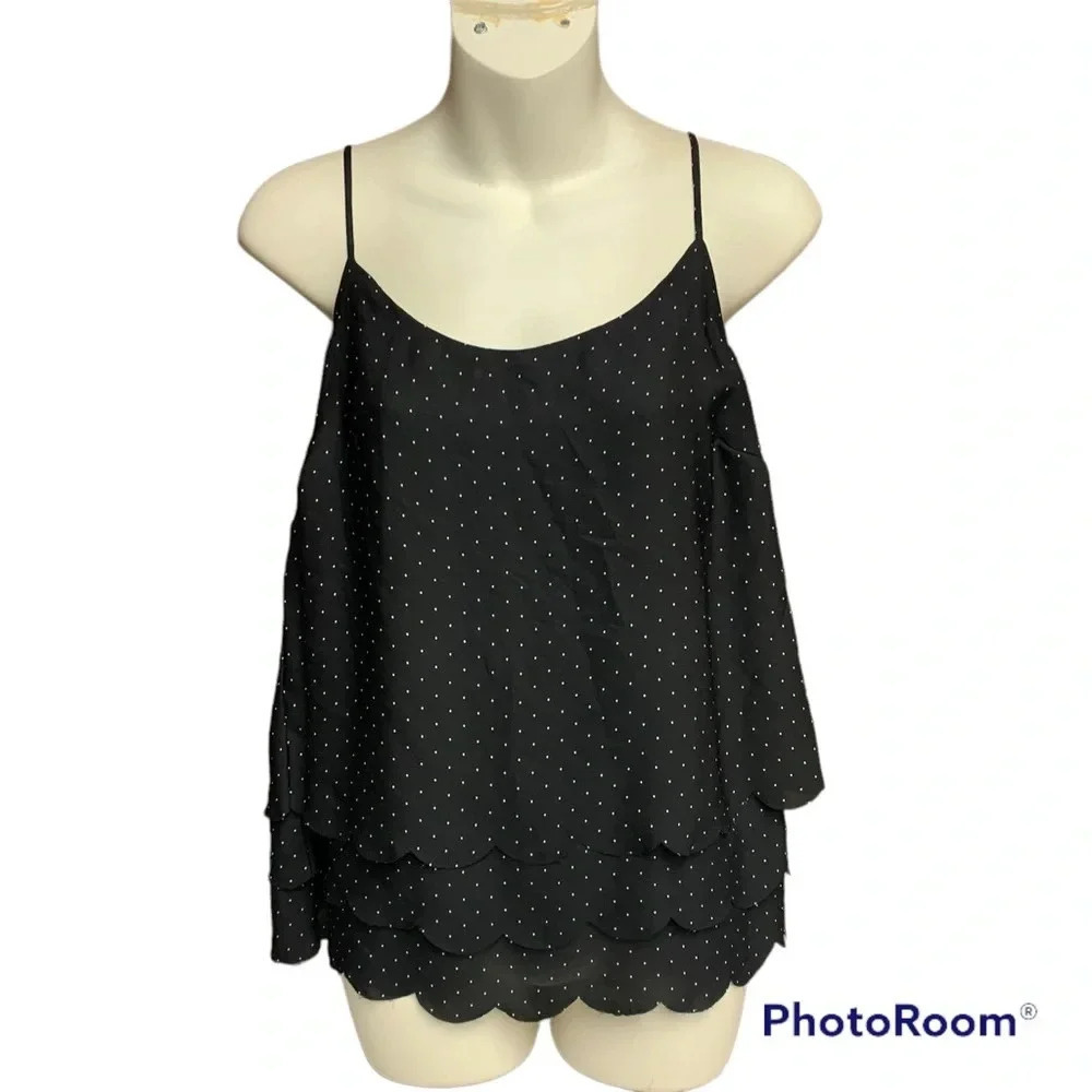 Elle black/white polka dot tiered bottom top size Large spaghetti straps